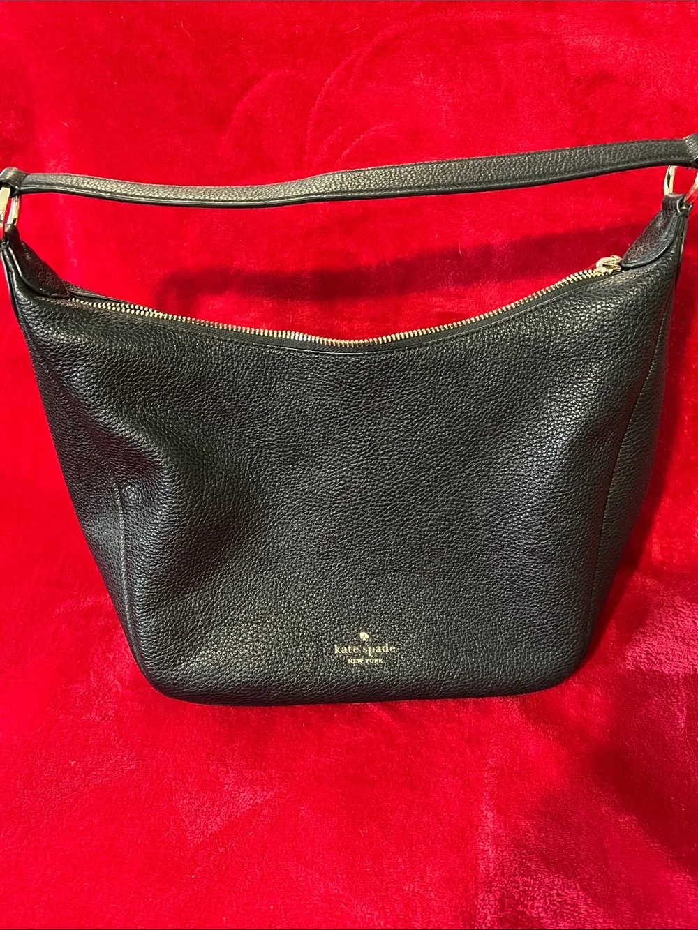 kate spade Black Pebbled Leather Hobo Shoulder Bag with Gold Hardware